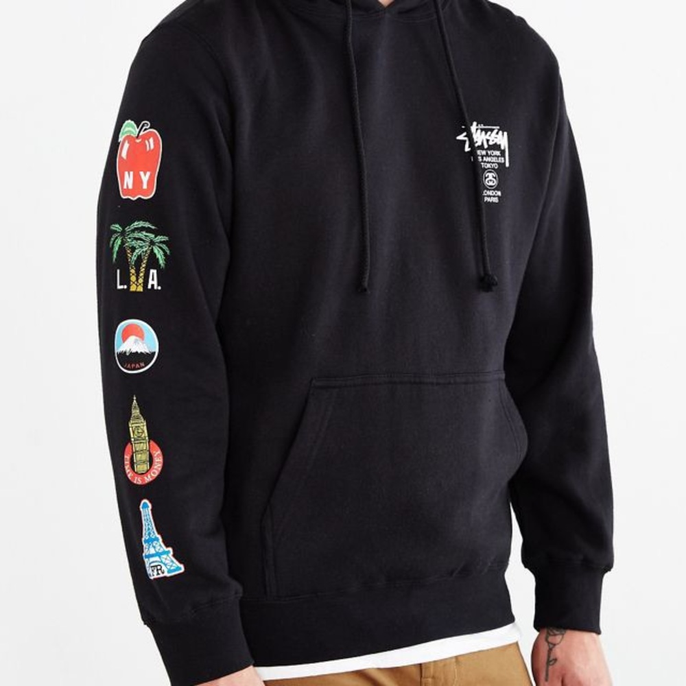 STUSSY World Tour Flags Black Fleece Hoodie
